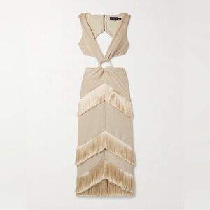 PatBO Beige Fringe Backless Dress